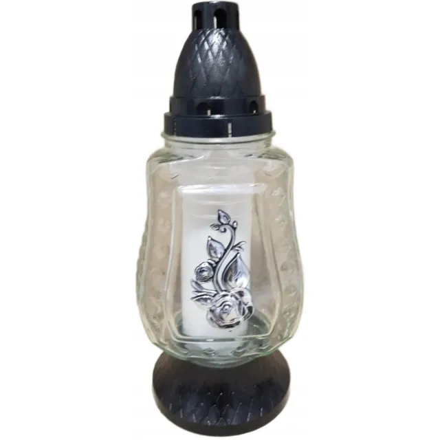 Smaal deco Herdenkinglicht rose zilver grafdecoratie grafkaars windlicht lantaarn graflantaarn Zwart zilver