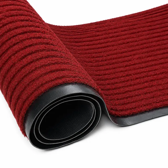 SWGOTA Donkerrode gestreepte deurmat 50 x 80 cm - rechthoekige mat van polyester met PVC-achterkant voor entree en gang Donkerrood