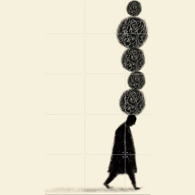 IXXI Load, Jeska Verstegen - 80 x 100 cm - Grote wanddecoratie en posters - Illustraties, Minimalisme, Woonkamer, Slaapkamer, Contemplatie Zwart / Monochroom / Zwart en wit