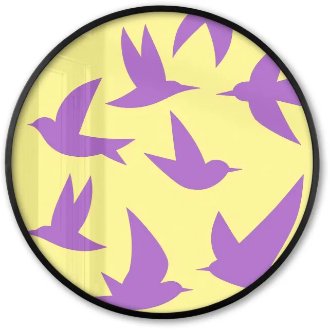 FrameYourWall Poster in lijst Rond - Fotolijst 80x80 cm - Posters - Vogels - Cirkel - Geel - Beweging - Ronde posterlijst zwart - Decoratie - Wanddecoratie woonkamer - Muurdecoratie slaapkamer