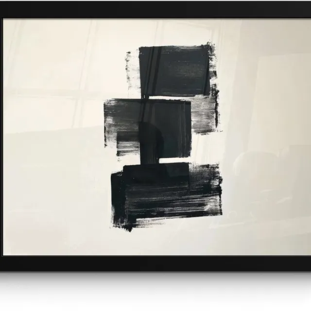 FrameYourWall Poster in lijst - Fotolijst 40x30 cm - Posters - Rechthoeken - Penseelstreken - Abstract - Zwart - Posterlijst zwart - Decoratie - Wanddecoratie woonkamer - Muurdecoratie slaapkamer