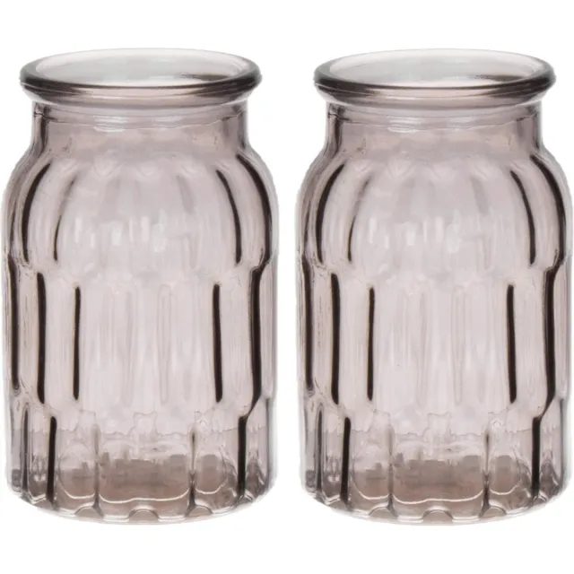Bellatio Design Bloemenvaas klein - 2x - grijs - transparant glas - D10 x H16 cm - vaas
