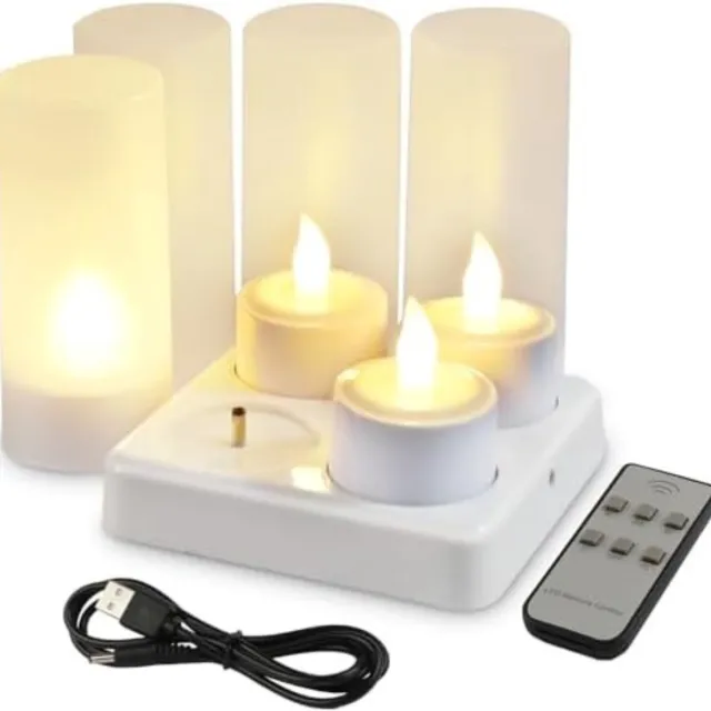 Solacis Oplaadbare waxinelichtjes - LED Waxinelichtjes - 4 stuks - Met afstandsbediening - Inclusief matte houders - Flikkeren - Oplaadbare kaarsen - Oplaadbare theelichtjes Wit