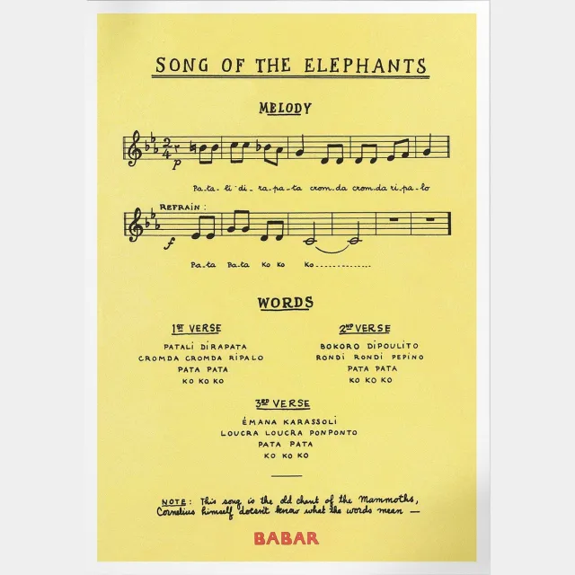 Pepperwall Babar's Song Of The Elephants (Babar de Olifant) | Poster | A3: 30 x 40 cm Multikleur