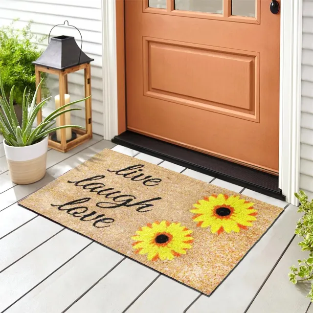 Ibenzoa Decoratieve Kokosvezel Deurmat met Antislip Onderzijde voor Binnen en Buiten - Zonnebloemontwerp zonnebloemen
