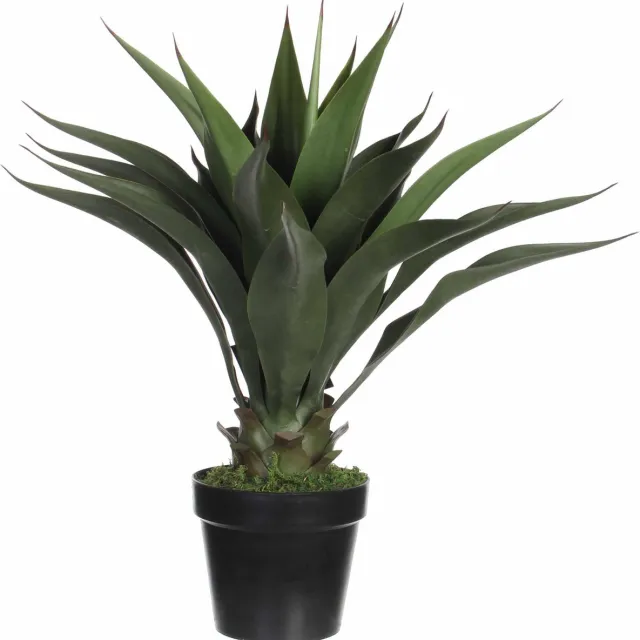 Mica Decorations Groene Agave kunstplant 60 cm in zwarte plastic pot - Kunstplanten/nepplanten