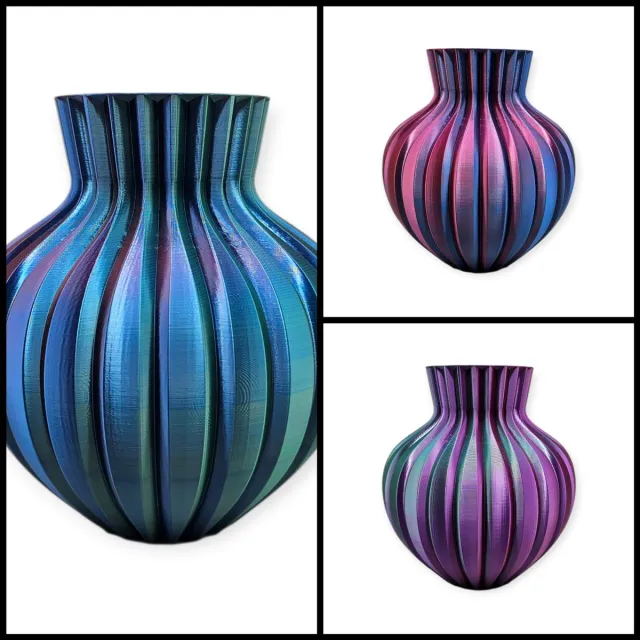 Layerzz Ribbelvaas - 3-D geprint - voor droog en zijdebloemen - modern - stijlvol - kleurrijk - Aurora (LIMITED EDITION) Aurora (paars blauw groen)
