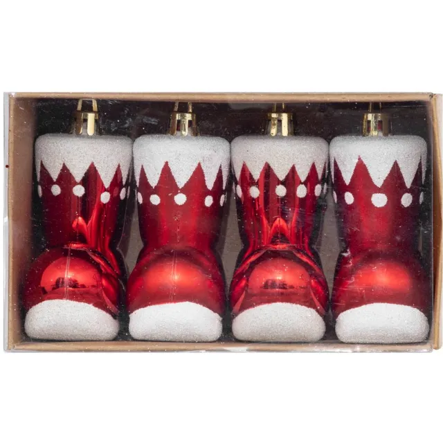 Feeric lights & Christmas Set van 4 plastic kerstmanlaarzen van 10 cm Rouge