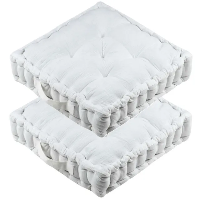 Stof Textile Vloerkussen Maxime - 2x - wit - katoen - 45 x 45 x 10 cm - vierkant - Extra dik - extra zitplaatsen - spelen - gamen - relaxen