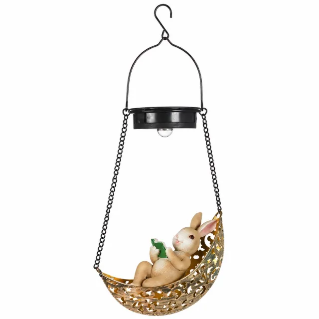 Namajunas Zonne Hanglamp voor Tuin, Konijnfiguur op Maanboot‑vorm - Tuinbeelden voor buiten - Tuindecoratie - Tuinverlichting - Decoratie voor gazon - Tuinverlichting op zonneenergie - Windgong - Cadeaus - Voor tuinen en balkons.