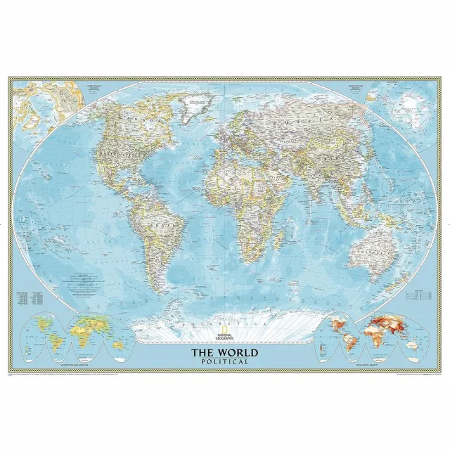 National Geographic Wereldkaart poster - National Geographic - Steden - Bergen - Rivieren - Geplastificeerd - EXTRA GROOT - 176 x 122 cm. Multi
