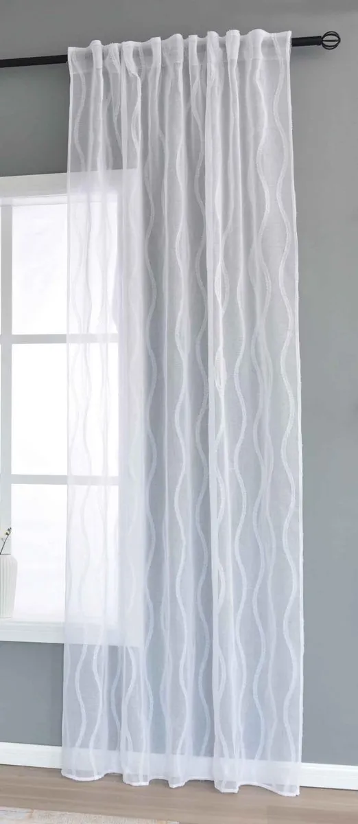Ibenzoa Transparant gordijn met linnenlook en modern golvenpatroon, 245 x 145 cm natuurlijk