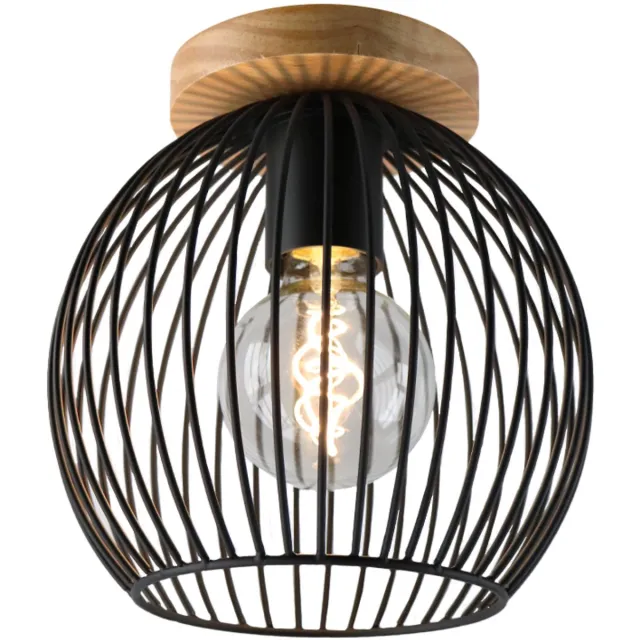 Olucia WIRO - Plafondlamp - Bruin / Zwart - Geschikt voor Woonkamer/Slaapkamer/Hal - Vorm: Bol