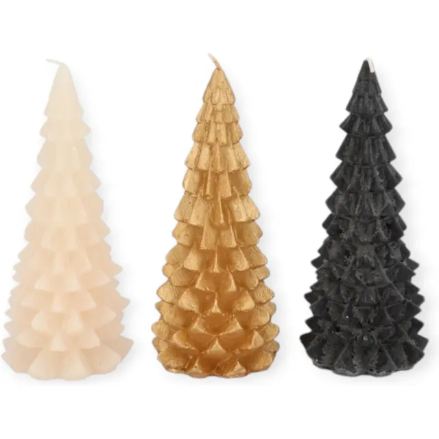 DK design Daan Kromhout - Kerstboom kaarsen - Set/3 - Zwart, Goud, Creme - 9x20cm