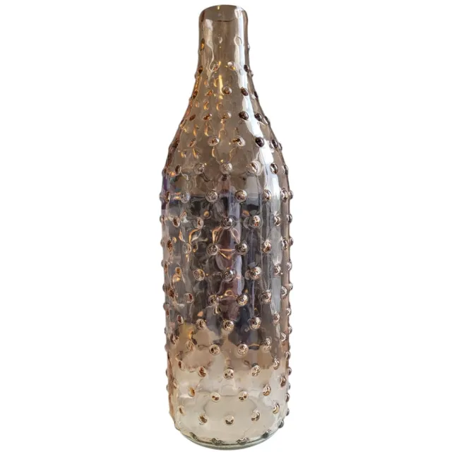 mmdeco mm deco fles vaas - zalm rose - 3d glas - 8x8x28 cm met glas bubbels bloem opening 2.4 cm decoratievaas