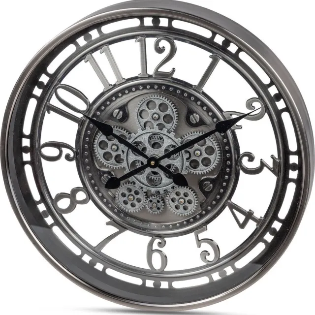 Formano Klok - Wandklok - Tandwielen - Met Glasplaat - Ø 54cm - Metaal - industrieel - Grijs - Oud Zilver