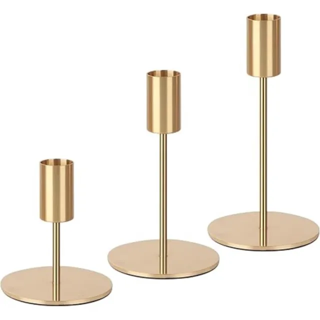 GelldG 3 Stuks - Metalen Kandelaars - Antislip Bodem, Eenvoudige Installatie, Woondecoratie - Voor Stompkaarsen - Geschikt voor Verjaardag, Jubileum, Huwelijk en Thuisinrichting gouden