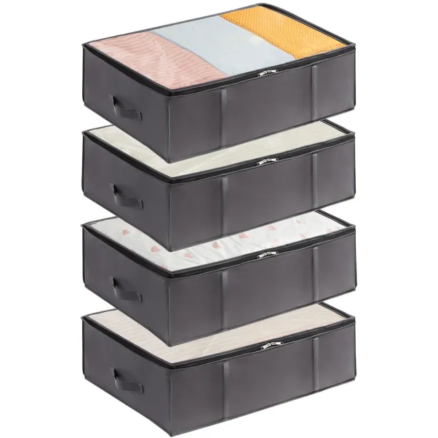 Ibenzoa Set van 4 Grijze Opbergdozen voor Onder Bed met Versterkte Handgreep en Doorzichtig Venster grijs