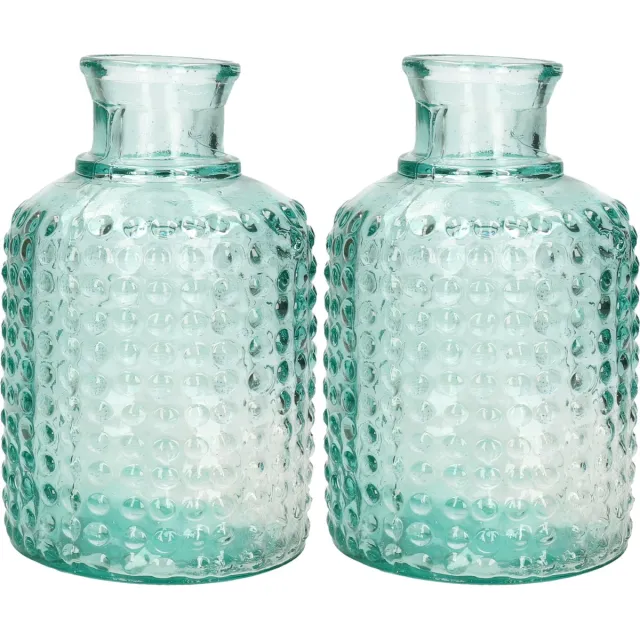 Atmosphera bloemenvaas Luneville - 2x - Apotheker Fles model - transparant - gerecycled 3D glas - 20 x 12 cm