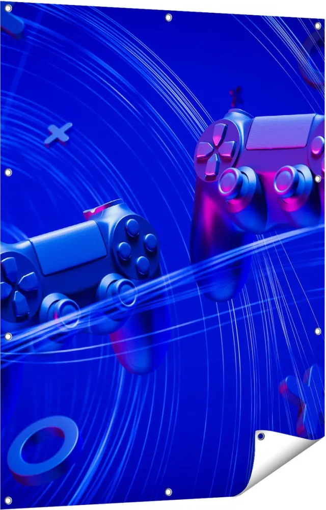 Gards Tuinposter Twee Gaming Controllers - Gamen - 90x120 cm - Tuindoek - Tuindecoratie - Wanddecoratie buiten - Tuinschilderij Multikleur