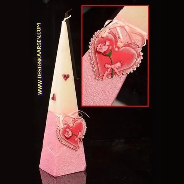 MilaNNE Hartjes Piramide kaars, ROZE/WIT, H: 30 cm Roze - Wit