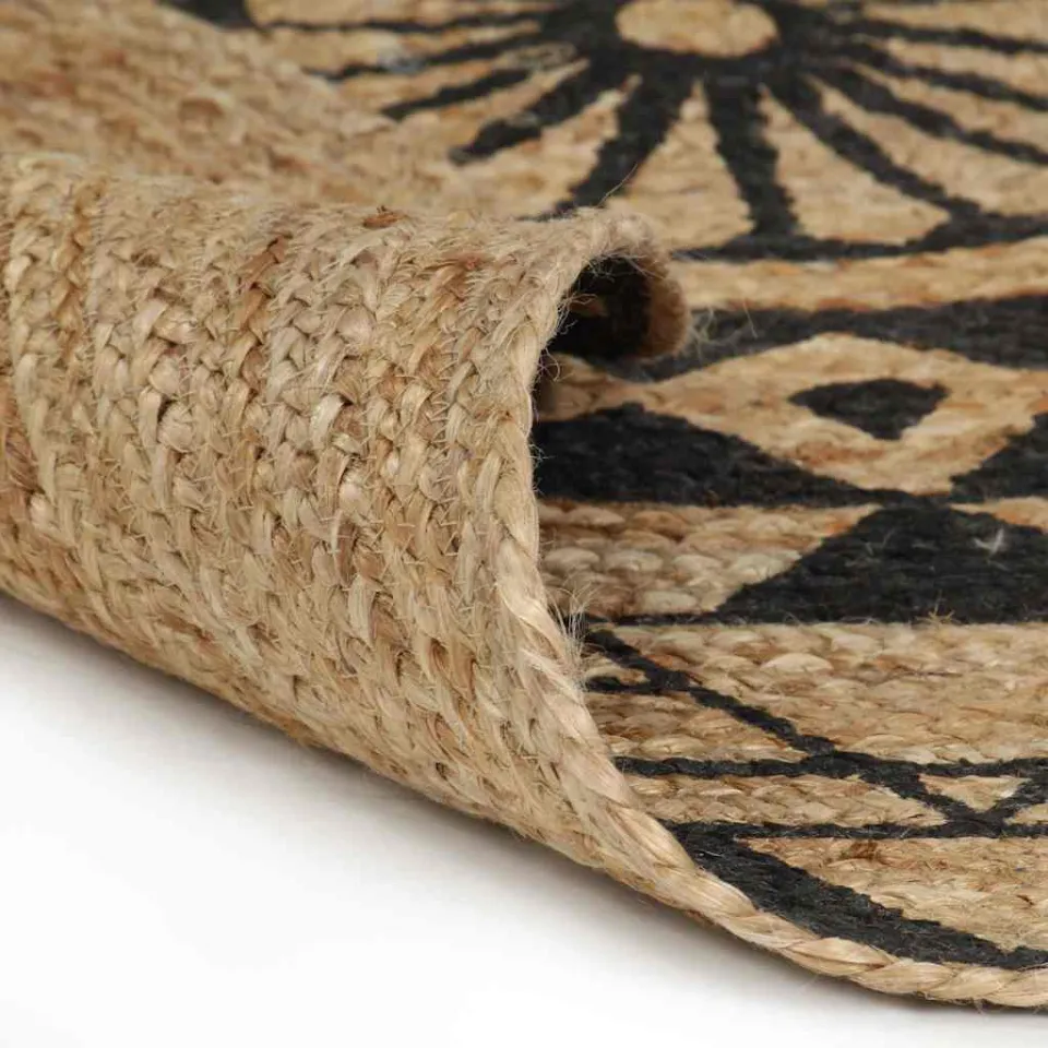 vidaXL Vloerkleed handgemaakt met zwarte print 90 cm jute, foto 2