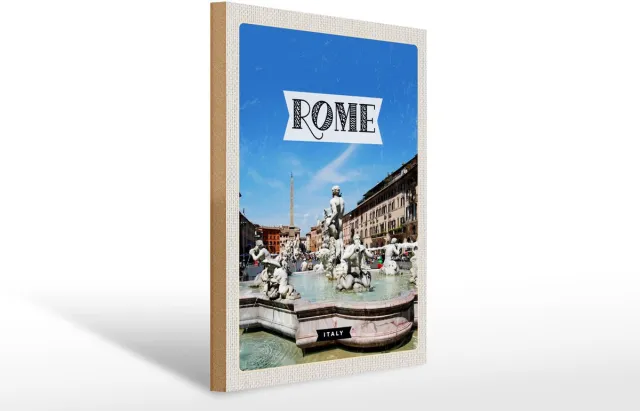Femer Holzschild Reise 30x40cm Rom Italien Brunnen Skulptur Urlaub Multi-coloured