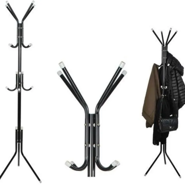 NiceGoodz Kapstok met 12 haken - Metaal - Zwart - Hoogte 175cm