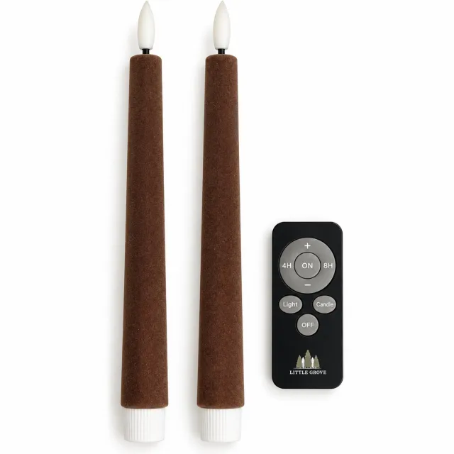 Little Grove set van 2 velours LED-dinerkaarsen - 22,5 cm - Mocha