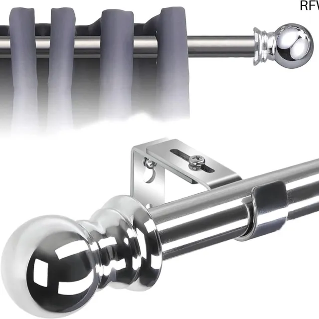 RFWR Uitschuifbare gordijnroedes 76-369cm met ronde eindstukken - RVS look metaaldesign Zilver