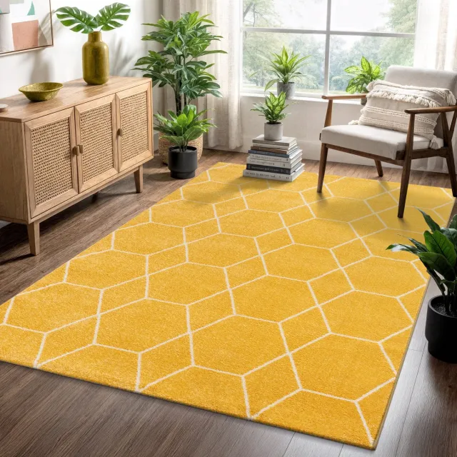Muratap Trellis Uni Laagpolig Vloerkleed Geel- 120x170 CM