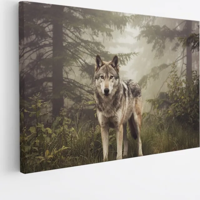 Saammp Canvas Schilderij - Wolf tussen de bomen - Dieren - Natuur - 60x40 - Foto op canvas - Wanddecoratie - muurdecoratie Woonkamer - Slaapkamer decoratie - Canvas Print Multicolor