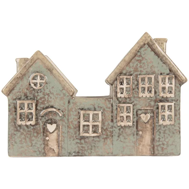 Clayre & Eef Waxinelichthouder Huis 22x9x15 cm Groen Keramiek