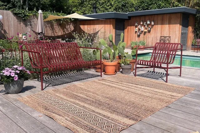 Rozenkelim Jute look platgeweven buitenkleed 150cmx80cm bruin