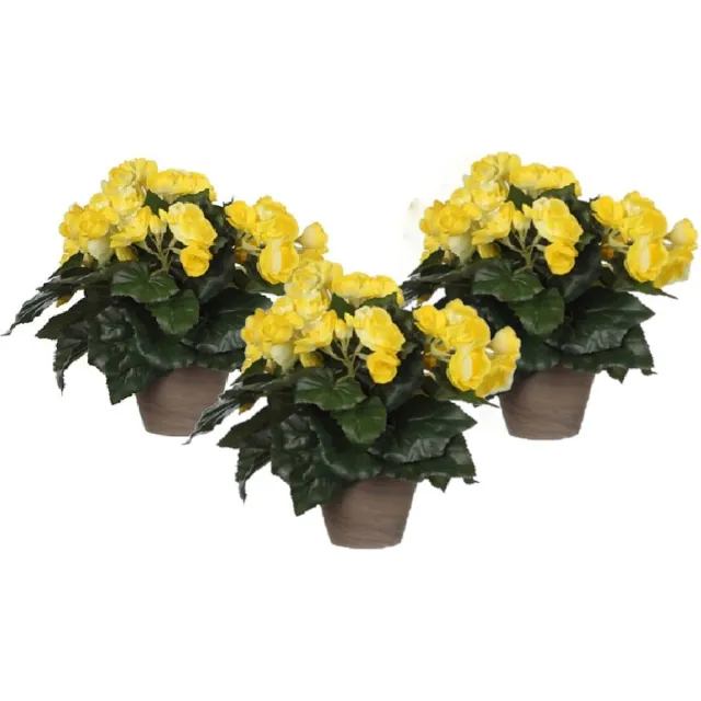 Mica Decorations Mica Decoration Kunstplant - 3x - begonia - geel - in pot - 30 cm - nepplanten