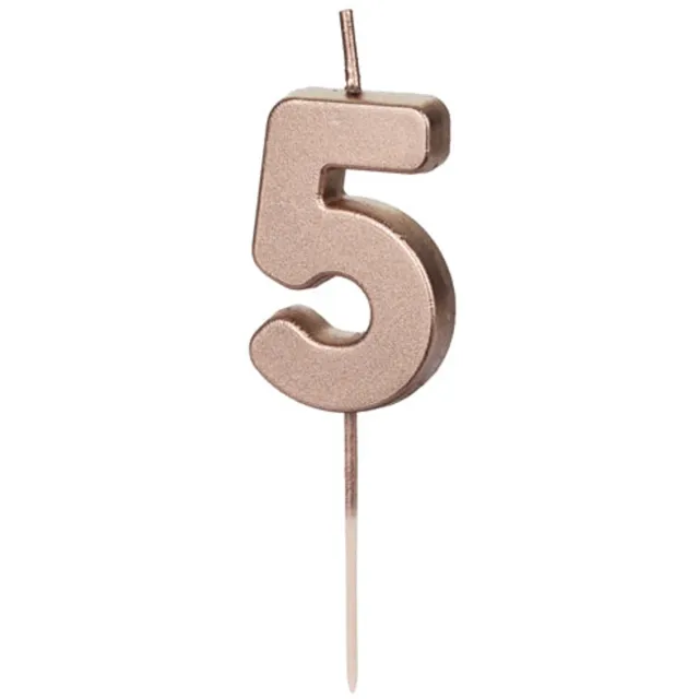 PartyDeco 1 taartkaars nummer 5 in roségoud