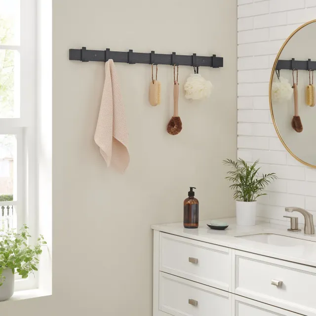 MAZAZU MIRA Home Wandkapstok XL met 7 Haken - Kapstok voor Hal en Gang - Industrieel - Zwart - 90 cm Breed