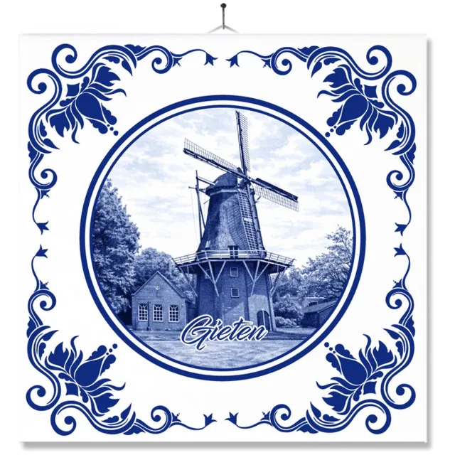 MC Living Tegel Met Opdruk | Gieten | Delft Blauw | Cadeau | Inclusief Geschenkdoos | Standaard | Ophangsysteem Ontwerp 1