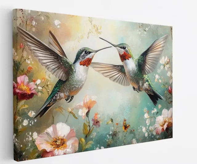 Saammp Canvas Schilderij - 2 Vogels - Abstract - Dieren - Natuur - 60x40 - Foto op canvas - Wanddecoratie - muurdecoratie Woonkamer - Slaapkamer decoratie - Canvas Print Multicolor