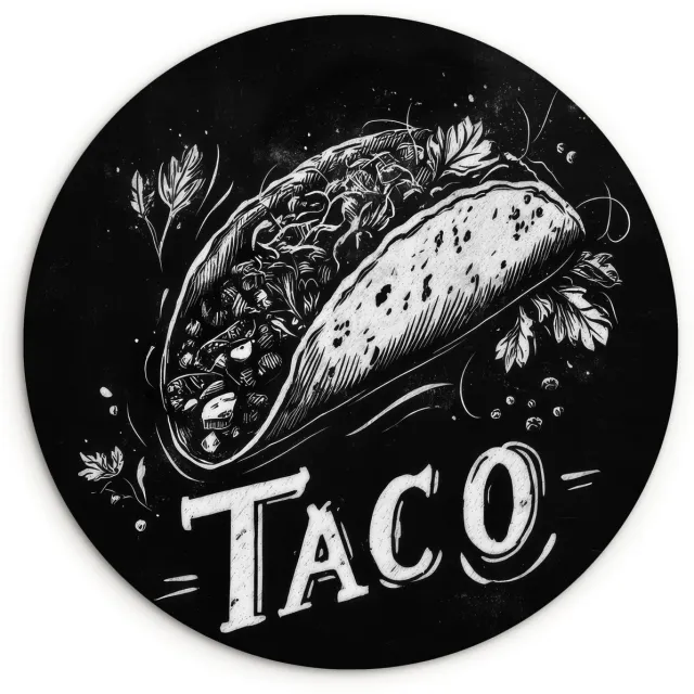 WallCircle Wandcirkel 90x90 cm - Muurcirkel Taco - Kruiden - Witte krijtstijl - Tekst - Muurdecoratie woonkamer - Wanddecoratie slaapkamer - Kamer decoratie accessoires - Ronde schilderijen