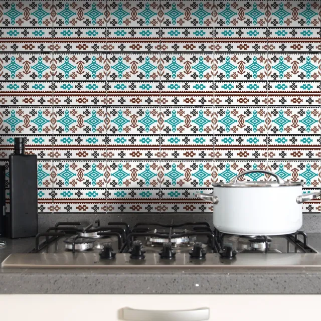 Ambiance Sticker Zelfklevende tegelmuurstickers voor keuken en badkamer - 24 Bohemian Cheyanne tegelstickers - 24 stickers 15x15cm Multi color