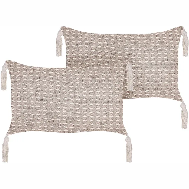 Beliani HAKONE - Set van 2 kussens - Taupe - 45 x 25 cm - Polyester Beige