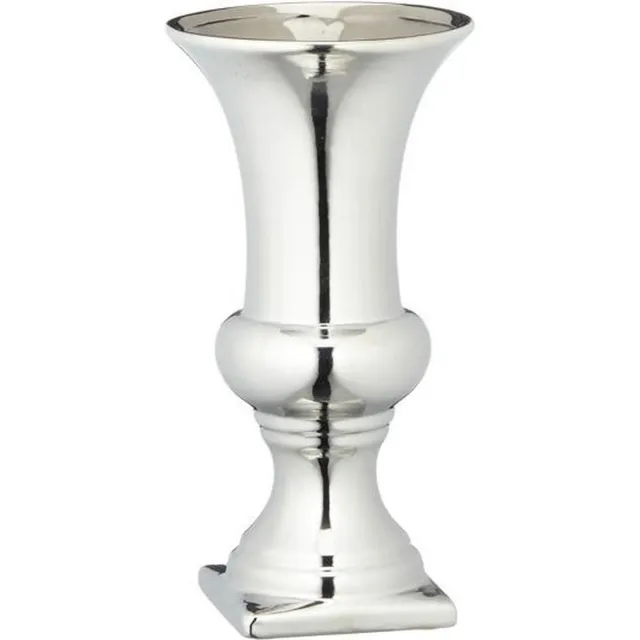 Cepewa Bellatio design Vaas - zilver kleurig - kelk - keramiek - 13 x 25 cm - Vazen/vaas - Boeketvazen - Kelkvazen