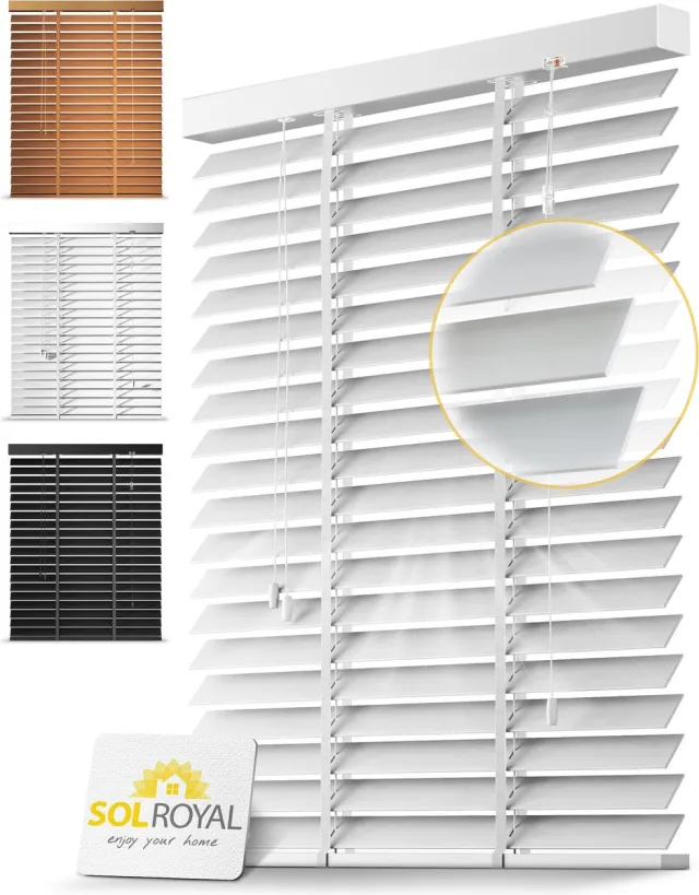 Sol Royal BE5 Houten Jaloezieen Wit 50 mm Lamellen Extra Breed 100x180 cm Eenvoudige Montage aan Muur & Plafond Echt Hout Rolgordijn Raam & Deur