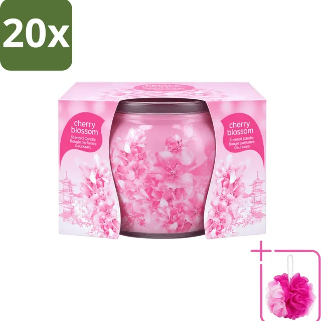 At Home 20 x At Home - Scents - Geurkaars - Cherry Blossom - 70 g - Bulkverpakking - Geurkaars cherry blossom - Douchemop - Geur in huis Roze