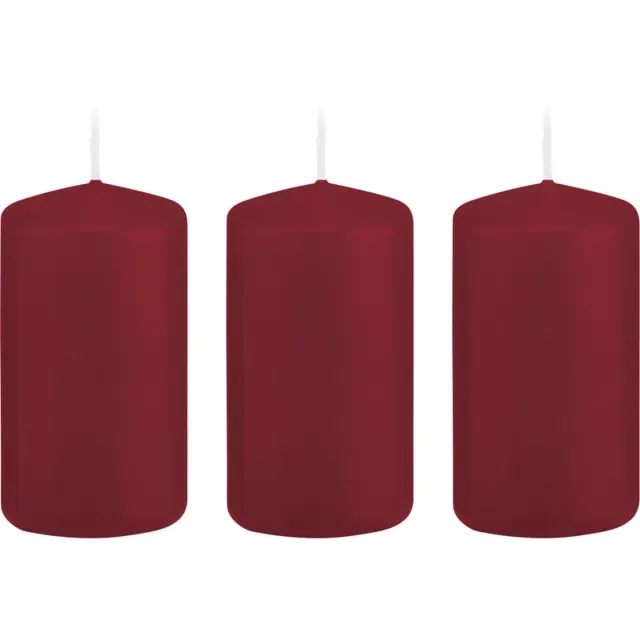 Trend Candles Cilinderkaars/stompkaars - 3x - bordeauxrood - 6 x 12 cm - 40 branduren - met brandvertragende folie Bordeaux rood