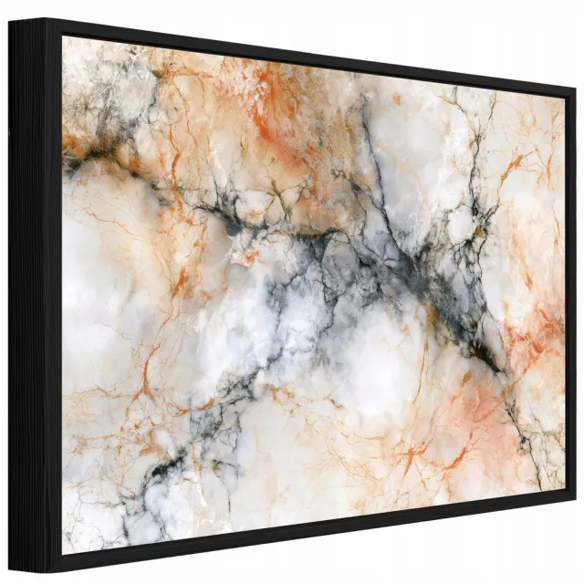 WALLARENA Schilderij op canvas met zwarte lijst - 60x40 cm - beige marmerabstractie in glamourstijl - voor slaapkamer en woonkamer