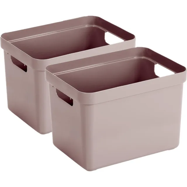Sunware Opbergbox Sigma - 2x - kunststof - roze - 18 liter - Opbergbakken/opbergers - 35 x 25 x 25 cm