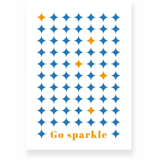 Yisual Poster 30x40 cm - Go Sparkle - Ruitpatroon - Blauw - Oranje - Grafisch - Retro - Muurdecoratie - Wanddecoratie