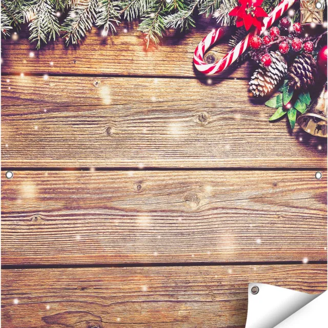Gards Tuinposter Kerst Sfeer Achtergrond met Dennenbomen - 80x80 cm - Tuindoek - Tuindecoratie - Wanddecoratie buiten - Tuinschilderij Multikleur